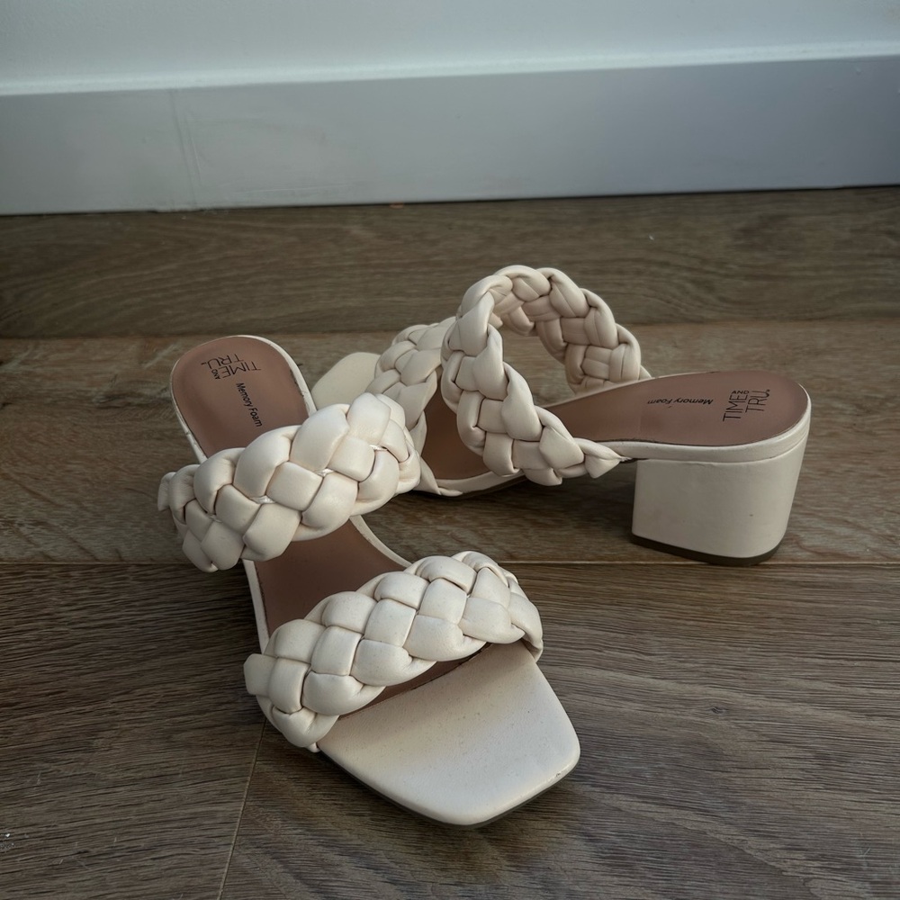Cream Braided Heeled Sandals